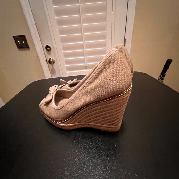 Tory Burch natural linen Canvas Jakie Peep Toe Espadrille in 9.5. - Picture 10 of 12